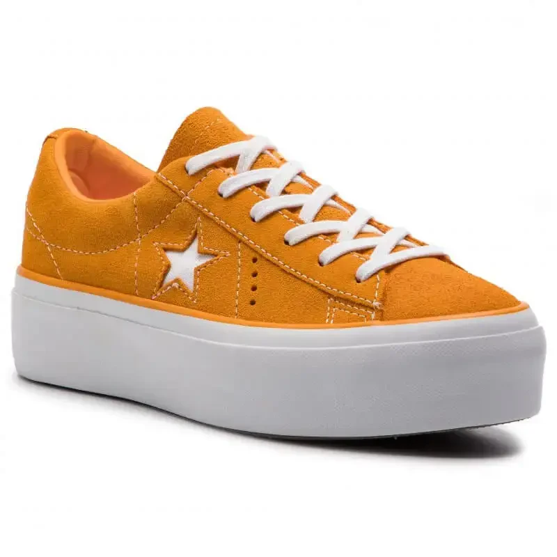 Converse One Star Platform OX Ladies Bright Orange Suede Sneakers 5 - CONVERSE