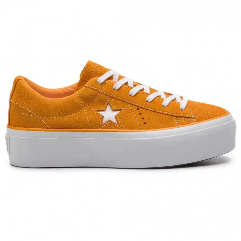 Converse One Star Platform OX Ladies Bright Orange Suede Sneakers 5 - 3
