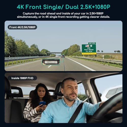 COOAU D30S 4K Dash Cam GPS Wi-Fi bilan, Old va ichki ikki tomonlama 2.5K 1080P, Uber avtomobil kamerasi infraqizil tungi ko'rish bilan, Superkondensator, 4 IR LED, G-Sensor, To'xtash rejimi, Davriy yozuv - 6