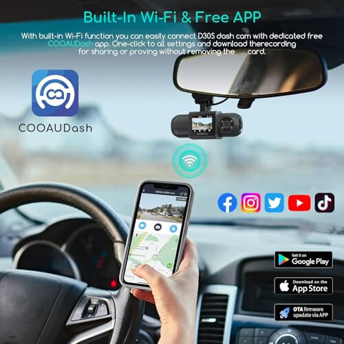 COOAU D30S 4K Dash Cam GPS Wi-Fi ile, Ön ve İç Çift 2.5K 1080P, Uber Araba Kamerası Kızılötesi Gece Görüşü ile, Süper Kapasitör, 4 IR LED, G-Sensör, Park Modu, Döngü Kaydı - 4