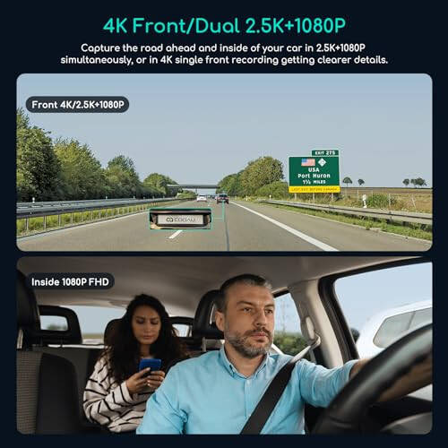 COOAU D30S 4K Dash Cam GPS Wi-Fi ile, Ön ve İç Çift 2.5K 1080P, Uber Araba Kamerası Kızılötesi Gece Görüşü ile, Süper Kapasitör, 4 IR LED, G-Sensör, Park Modu, Döngü Kaydı - 6