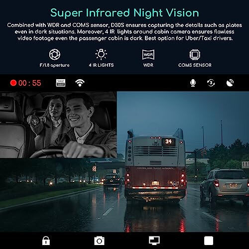 COOAU D30S 4K Dash Cam with GPS Wi-Fi, Front and Inside Dual 2.5K 1080P, Uber Car Camera with Infrared Night Vision, Supercapacitor, 4 IR LEDs, G-Sensor, Parking Mode, Loop Recording - 3
