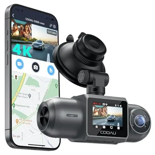 COOAU D30S 4K Dash Cam with GPS Wi-Fi, Front and Inside Dual 2.5K 1080P, Uber Car Camera with Infrared Night Vision, Supercapacitor, 4 IR LEDs, G-Sensor, Parking Mode, Loop Recording - 1