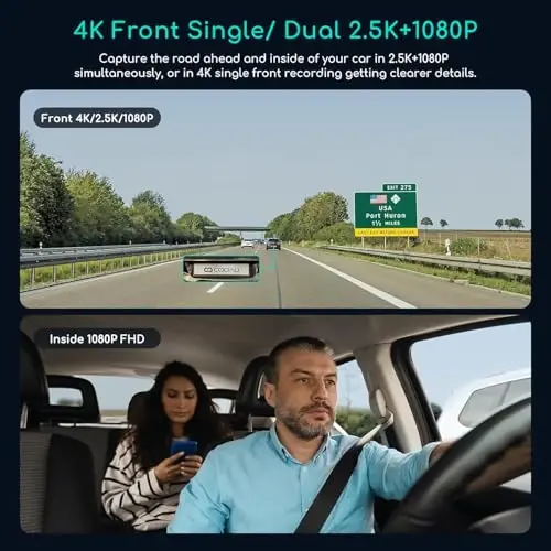 COOAU D30S 4K Dash Cam with GPS Wi-Fi, Front and Inside Dual 2.5K 1080P, Uber Car Camera with Infrared Night Vision, Supercapacitor, 4 IR LEDs, G-Sensor, Parking Mode, Loop Recording - 1