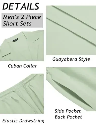 COOFANDY erkaklar 2 qismli short kostyumi Guayabera tugmali ko'ylak kundalik yozgi plyaj kiyimlari - 5