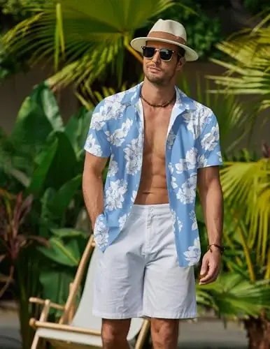 COOFANDY Erkaklar Gavai Ko'ylaklari Qisqa Yengli Tugmali Aloha Ko'ylagi Kundalik Sohil Kiyimlari - 5