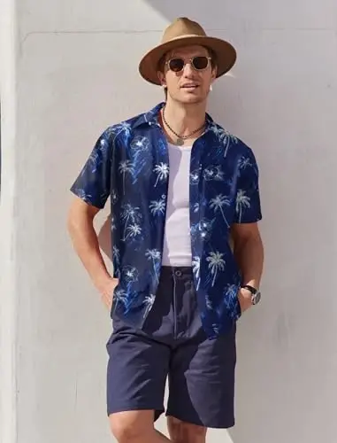 COOFANDY Erkaklar Gavai Ko'ylaklari Qisqa Yengli Tugmali Aloha Ko'ylagi Kundalik Sohil Kiyimlari - 5
