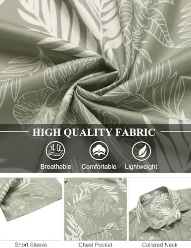 COOFANDY erkaklar Gavayi ko'ylagi qisqa yengli gul tugmachali ko'ylaklar tropik ta'til plyaj ko'ylaklari - 6