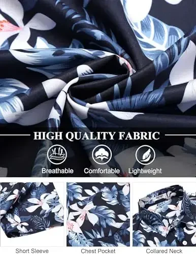 COOFANDY erkaklar Gavayi ko'ylagi qisqa yengli gul tugmachali tropik ta'til plyaj ko'ylaklari - 6