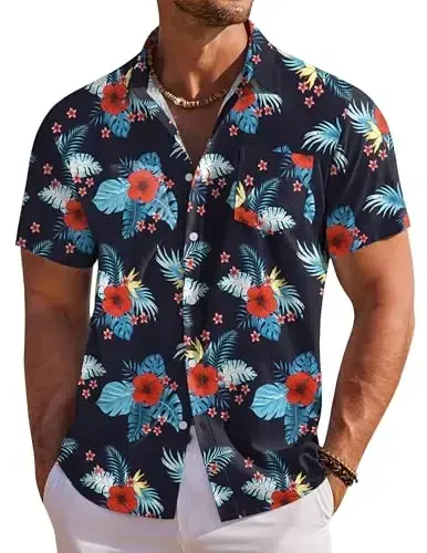 COOFANDY Men's Hawaiian Shirt Short Sleeve Floral Button Down Shirts Tropical Holiday Beach Shirts 