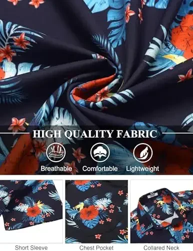 COOFANDY Men's Hawaiian Shirt Short Sleeve Floral Button Down Shirts Tropical Holiday Beach Shirts - 6