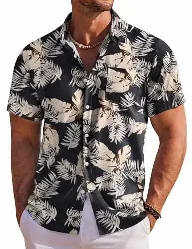 COOFANDY Men's Hawaiian Shirt Short Sleeve Floral Button Down Shirts Tropical Holiday Beach Shirts - 1