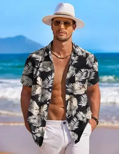 COOFANDY Men's Hawaiian Shirt Short Sleeve Floral Button Down Shirts Tropical Holiday Beach Shirts - 3