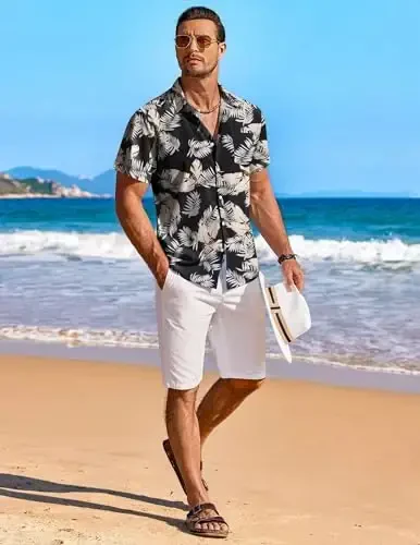 COOFANDY Men's Hawaiian Shirt Short Sleeve Floral Button Down Shirts Tropical Holiday Beach Shirts - 4