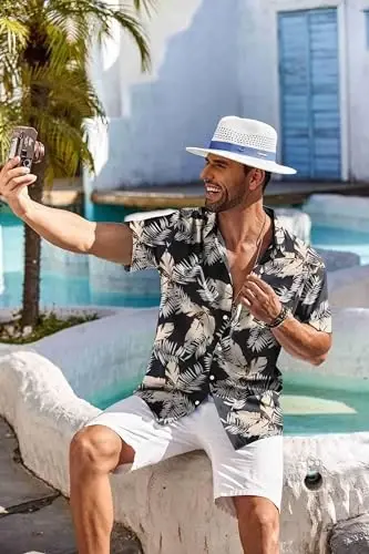 COOFANDY Men's Hawaiian Shirt Short Sleeve Floral Button Down Shirts Tropical Holiday Beach Shirts - 11