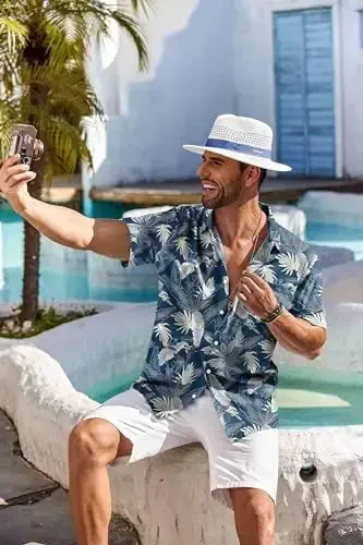 COOFANDY Men's Casual Button Down Shirts Short Sleeve Summer Beach Shirt Fashion Textured Shirts with Pocket - 5