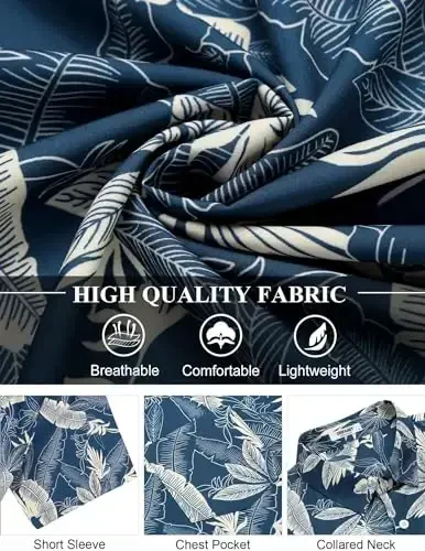 COOFANDY Men's Casual Button Down Shirts Short Sleeve Summer Beach Shirt Fashion Textured Shirts with Pocket - 6