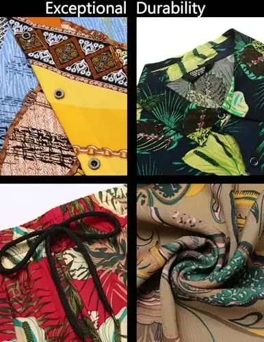 COOFANDY Erkaklar Gavayi mos kostyumi Yozgi plyaj 2 qismli liboslar Gul tugmachali ko'ylaklar va shortilar Ta'til liboslari - 5