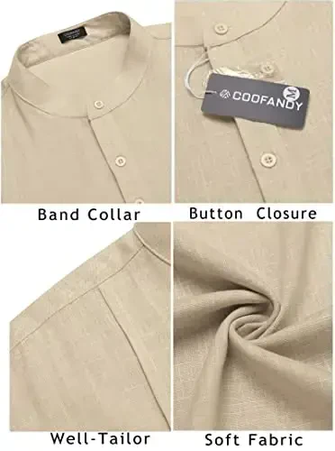 COOFANDY erkaklar Henley futbolkalari Qisqa yengli kundalik tugmachali Henley ko'ylaklar Band yoqali futbolka yozgi plyaj hippi ko'ylaklari - 6