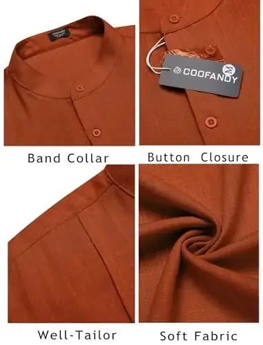 COOFANDY Erkaklar Henley futbolkalari Qisqa yengli kundalik tugmachali Henley ko'ylaklari Band yoqali futbolka Yozgi plyaj Hippie ko'ylaklari - 6