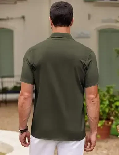 COOFANDY erkaklar Kuba Guayabera ko'ylagi Qisqa yengli tugmachali ko'ylaklar Kundalik yozgi plyaj ko'ylaklari 