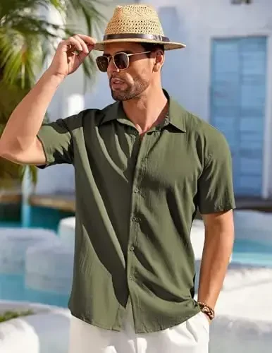 COOFANDY erkaklar Kuba Guayabera ko'ylagi Qisqa yengli tugmachali ko'ylaklar Kundalik yozgi plyaj ko'ylaklari - 4