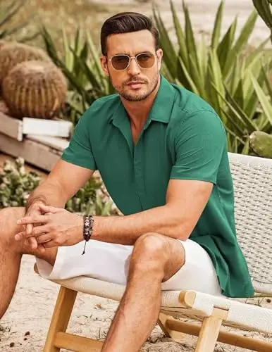 COOFANDY erkaklar Kuba Guayabera ko'ylagi qisqa yengli tugmachali ko'ylaklar kundalik yozgi plyaj ko'ylaklari - 4