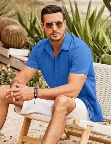 COOFANDY erkaklar Kuba Guayabera ko'ylagi qisqa yengli tugmachali kundalik yozgi plyaj ko'ylaklari - 4