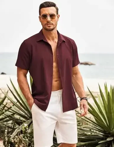 COOFANDY erkaklar Kuba Guayabera ko'ylagi Qisqa yengli tugmali ko'ylaklar Kundalik yozgi plyaj ko'ylaklari - 3