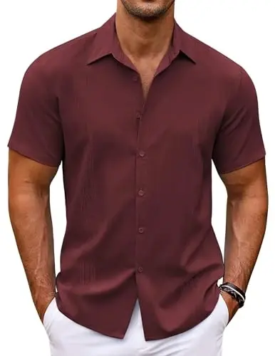 COOFANDY erkaklar Kuba Guayabera ko'ylagi Qisqa yengli tugmali ko'ylaklar Kundalik yozgi plyaj ko'ylaklari - 1