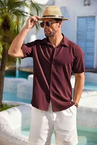 COOFANDY erkaklar Kuba Guayabera ko'ylagi Qisqa yengli tugmali ko'ylaklar Kundalik yozgi plyaj ko'ylaklari - 2