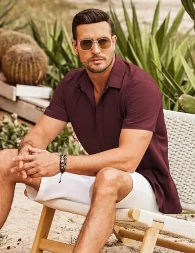 COOFANDY erkaklar Kuba Guayabera ko'ylagi Qisqa yengli tugmali ko'ylaklar Kundalik yozgi plyaj ko'ylaklari - 4