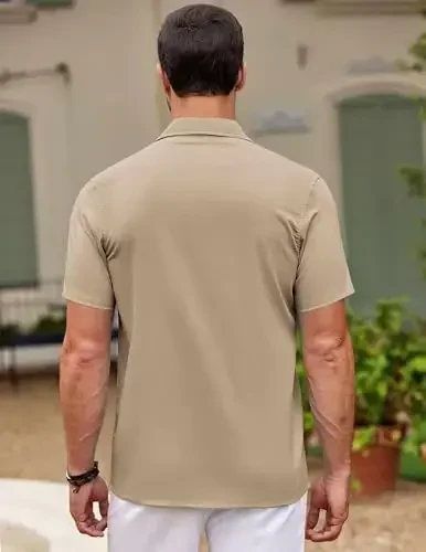 COOFANDY erkaklar Kuba Guayabera ko'ylagi Qisqa yengli tugmali ko'ylaklar Kundalik yozgi plyaj ko'ylaklari - 6