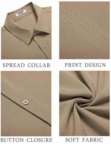 COOFANDY erkaklar Kuba Guayabera ko'ylagi Qisqa yengli tugmali ko'ylaklar Kundalik yozgi plyaj ko'ylaklari - 5