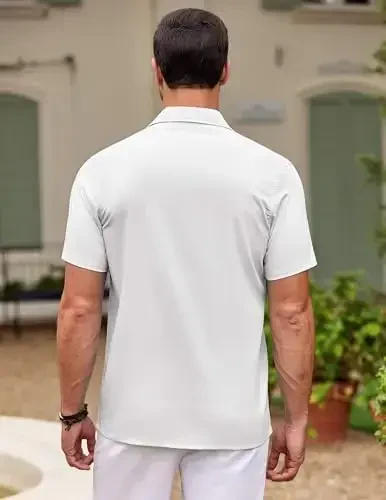 COOFANDY erkaklar Kuba Guayabera ko'ylagi qisqa yengli tugmali ko'ylaklar kundalik yozgi plyaj ko'ylaklari - 6