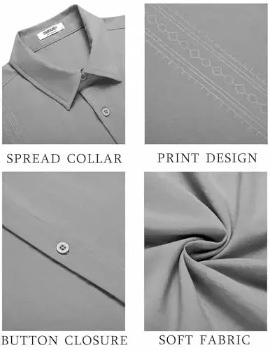 COOFANDY erkaklar Kuba Guayabera ko'ylagi Qisqa yengli tugmali ko'ylaklar Kundalik yozgi plyaj ko'ylaklari - 5