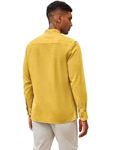 COOFANDY Erkaklar Kuba Guayabera Ko'ylaklari Kundalik uzun yengli tugmali ko'ylaklar Band yoqali zig'ir yozgi plyaj ko'ylaklari - 3