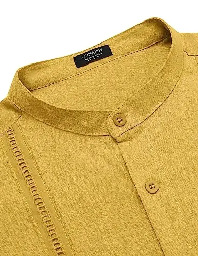 COOFANDY Erkaklar Kuba Guayabera Ko'ylaklari Kundalik uzun yengli tugmali ko'ylaklar Band yoqali zig'ir yozgi plyaj ko'ylaklari - 5