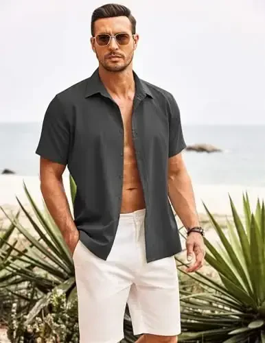 COOFANDY erkaklar kubalik Guayabera ko'ylagi qisqa yengli tugmali ko'ylaklar kundalik yozgi plyaj ko'ylaklari - 2