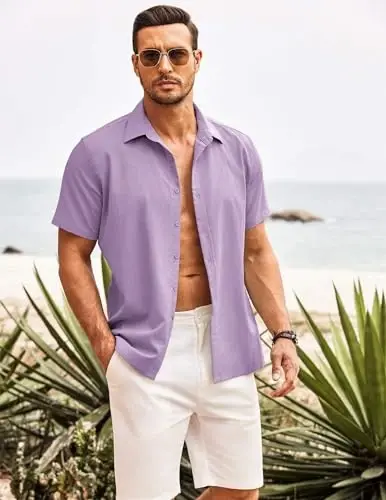 COOFANDY erkaklar Kubalik Guayabera ko'ylagi Qisqa yengli tugmali ko'ylaklar Kundalik yozgi plyaj ko'ylaklari - 2