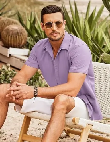 COOFANDY erkaklar Kubalik Guayabera ko'ylagi Qisqa yengli tugmali ko'ylaklar Kundalik yozgi plyaj ko'ylaklari - 4