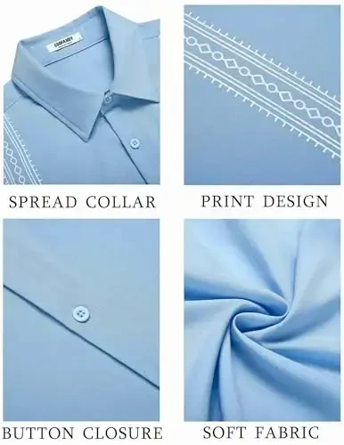 COOFANDY Erkaklar Kubalik Guayabera Ko'ylak Qisqa Yengli Tugmali Ko'ylaklar Kundalik Yozgi Plyaj Ko'ylaklari - 5