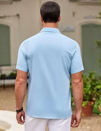 COOFANDY Erkaklar Kubalik Guayabera Ko'ylak Qisqa Yengli Tugmali Ko'ylaklar Kundalik Yozgi Plyaj Ko'ylaklari - 6
