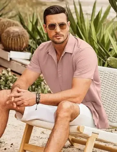COOFANDY Erkaklar Kubalik Guayabera Ko'ylak Qisqa Yengli Tugmali Ko'ylaklar Kundalik Yozgi Plyaj Ko'ylaklari - 4