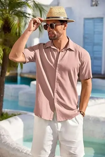 COOFANDY Erkaklar Kubalik Guayabera Ko'ylak Qisqa Yengli Tugmali Ko'ylaklar Kundalik Yozgi Plyaj Ko'ylaklari - 3