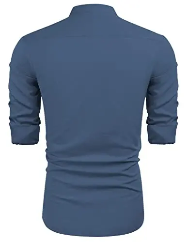 COOFANDY erkaklar Kubalik Guayabera ko'ylaklari Kundalik uzun yengli tugmali ko'ylaklar Band yoqali Zig'ir yozgi plyaj ko'ylaklari - 5