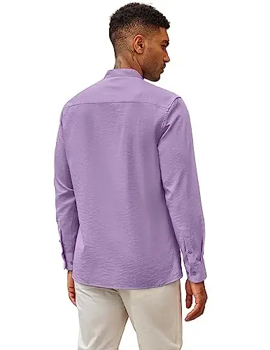 COOFANDY erkaklar Kubalik Guayabera ko'ylaklari kundalik uzun yengli tugmali ko'ylaklar bantli yoqali zig'ir yozgi plyaj ko'ylaklari - MODAZONE (1)