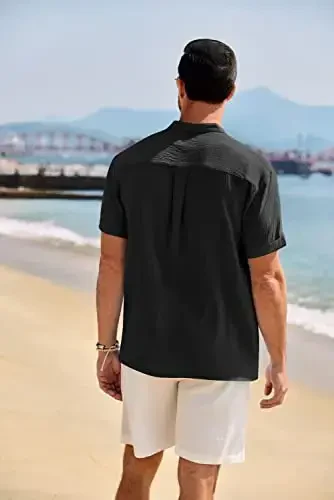 COOFANDY erkaklar kundalik Henley ko'ylagi Band yoqali qisqa yengli ko'ylak yozgi plyaj hippi futbolka - 3