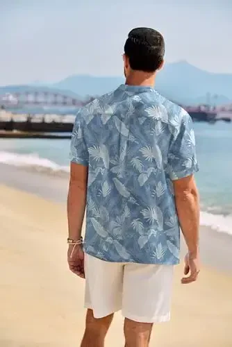 COOFANDY erkaklar kundalik Henley ko'ylagi Band yoqali qisqa yengli ko'ylak Yozgi plyaj hippi futbolka - 3