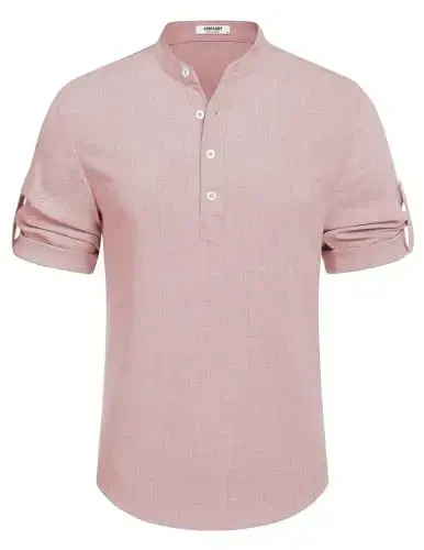 COOFANDY erkaklar kundalik Henley ko'ylagi qisqa yengli yoqali zig'ir ko'ylak yozgi plyaj hippi futbolkalari - 6